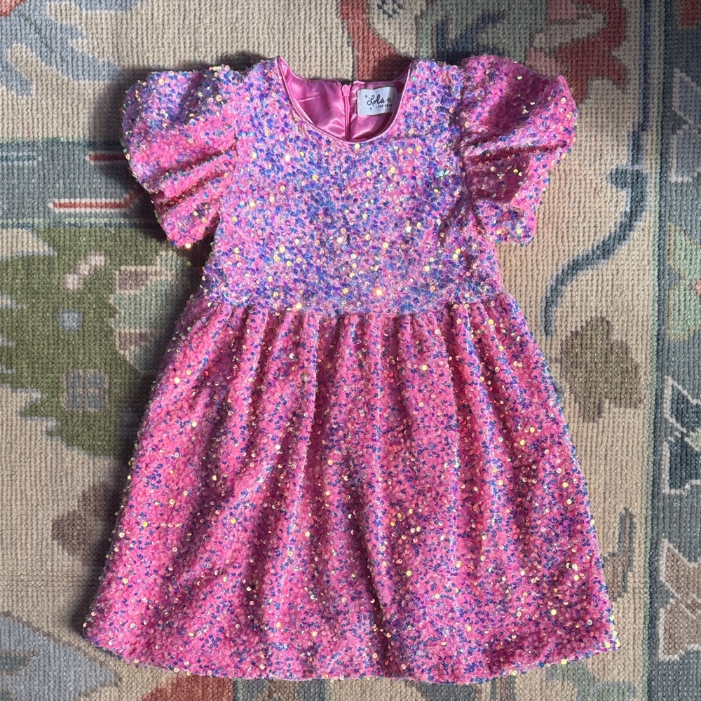 Lola + The Boys Pink Sequin Puff Sleeve Dress